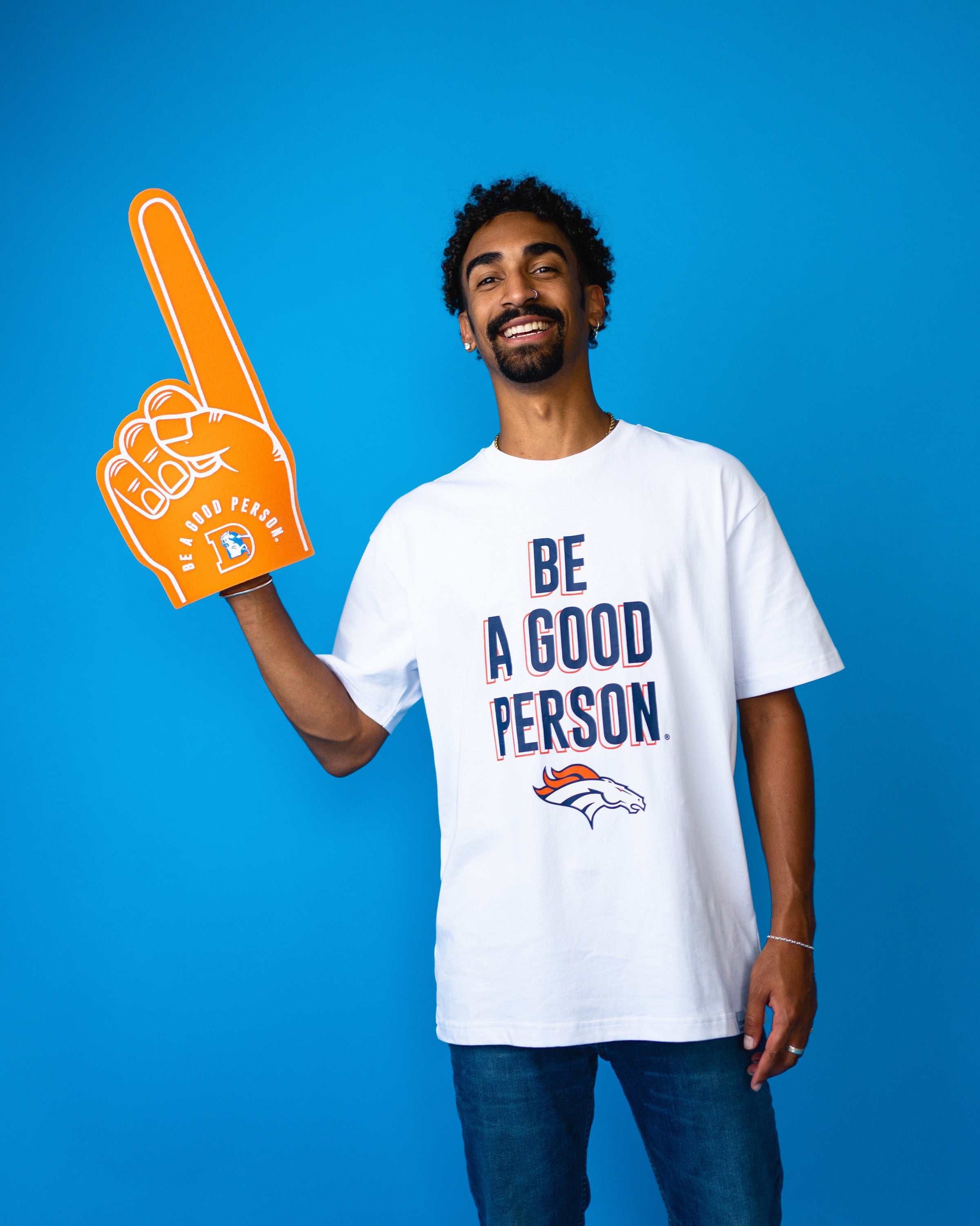 Men's Be A Good Person White Denver Broncos T-Shirt