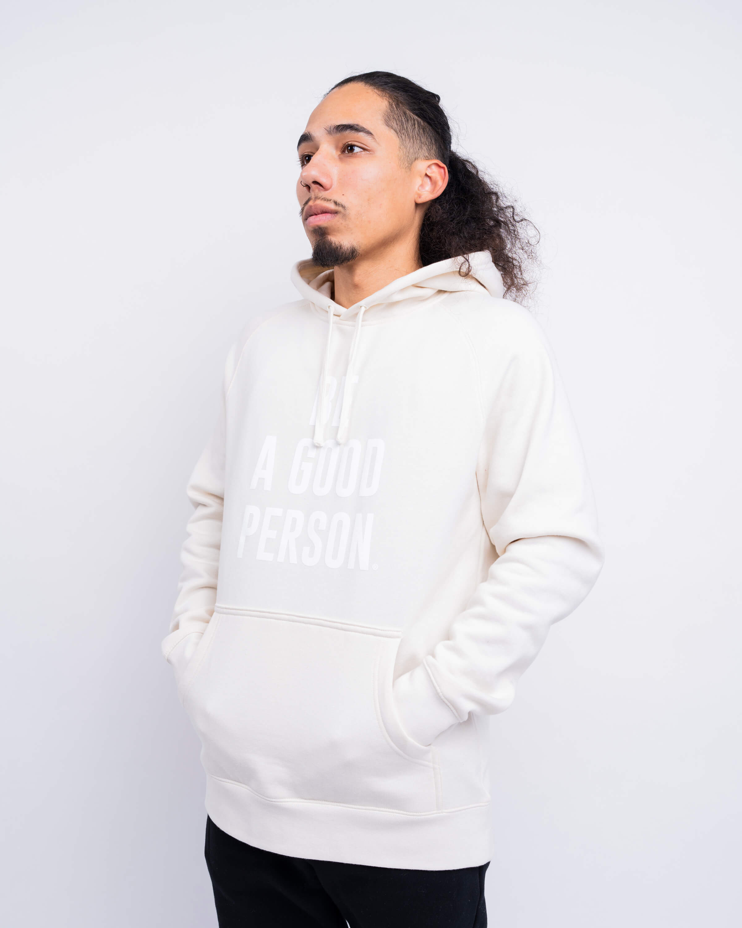 S Positive Motivational Kindness Most Basic Hoodie Ivory Be A Good Person Streetwear with A Purpose