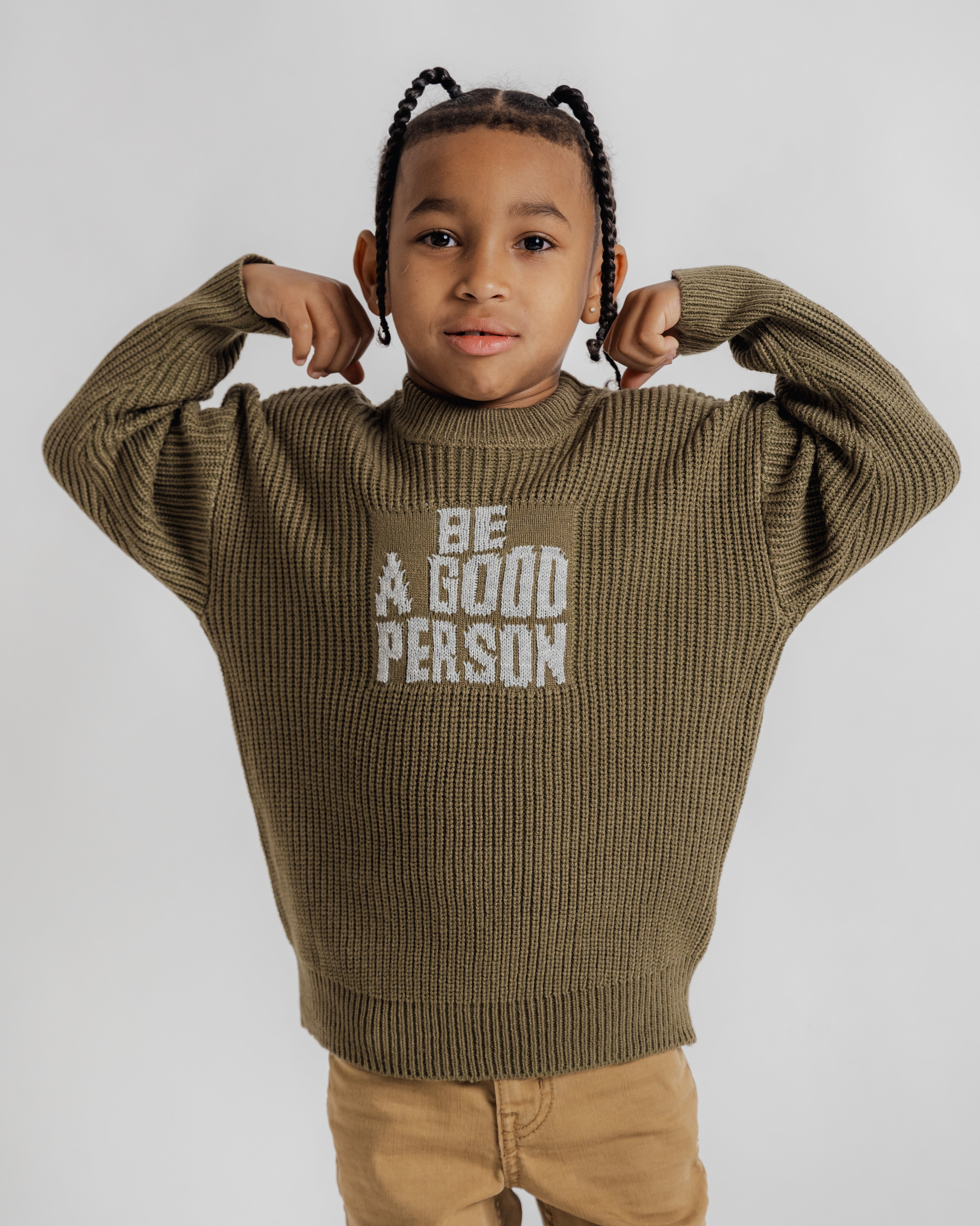 Signature Youth Knit Sweater Olive Be A Good Person