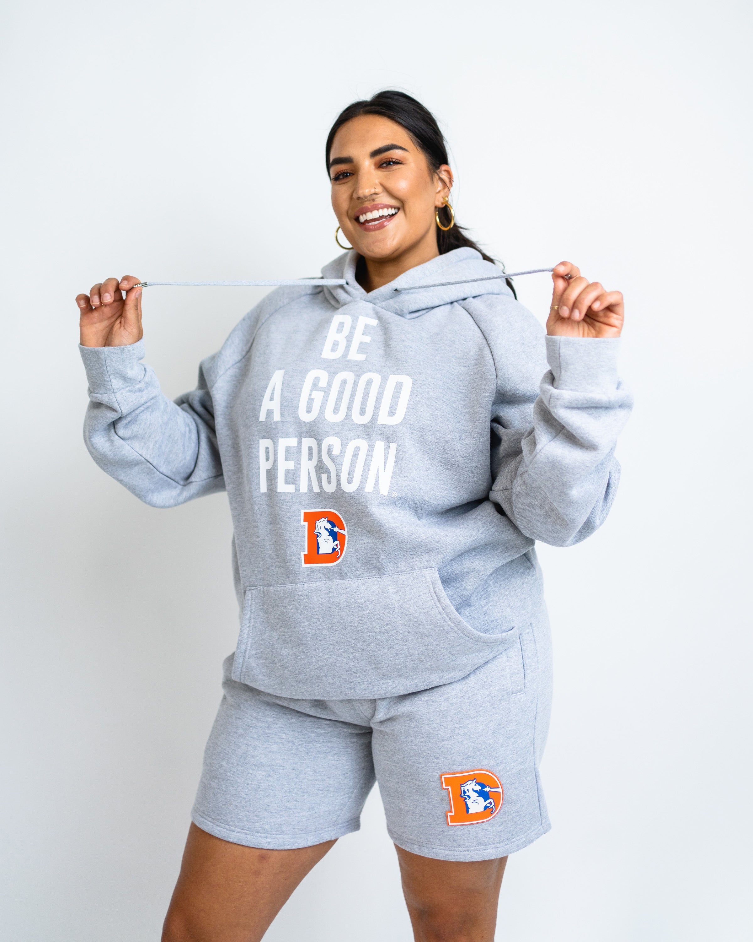 Denver Broncos Women's Hooded Crop Sweatshirt - Black/White/Grey